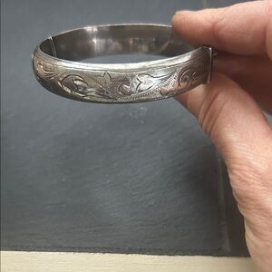Engraved Silver Bangle Bracelet